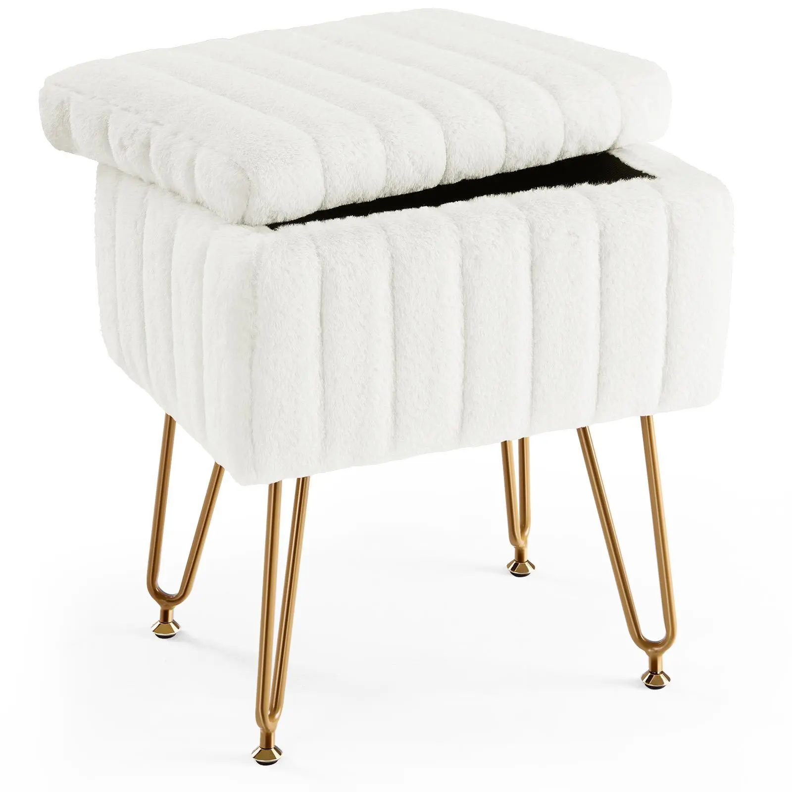 Sweetcrispy Vanity Stool Chair with Storage Footstools Seat with 4 Metal Legs Adjustable Feet Modern Cute Small Footrest