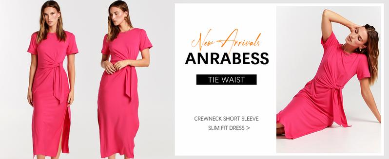 ANRABESS Women’s Summer Short Sleeve Crewneck T Shirt Maxi Dress Tie Waist Casual Slim Fit Slit Beach Dresses Vacation Outdoor Soft Long Dress