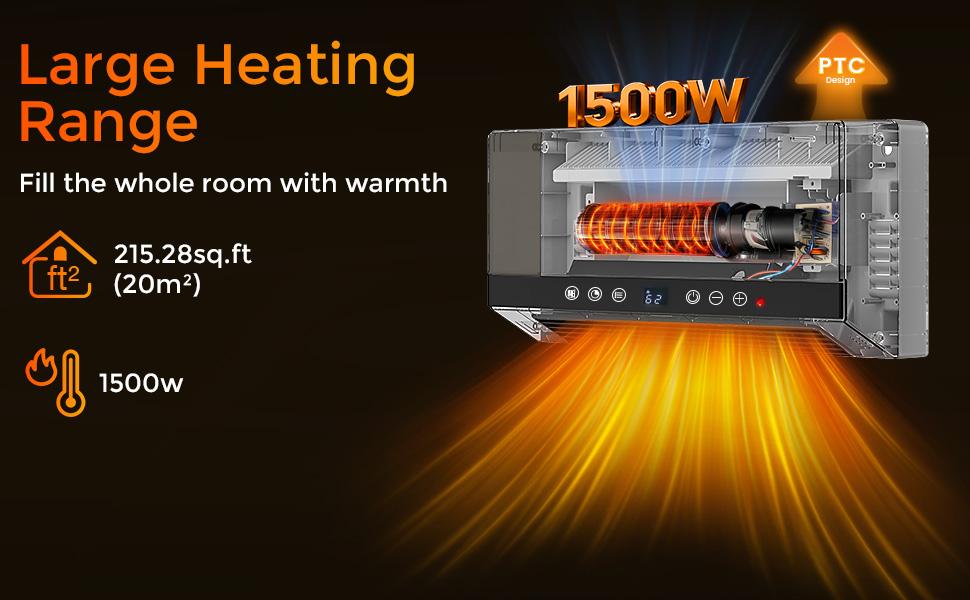 R.W.FLAME Wall Heater for Bathroom, 1500W Wall Mount Electric Heater with Remote Control, 24-Hour Timer, Weekly Timers, Easy to Mount for Bedroom, Office, And Home
