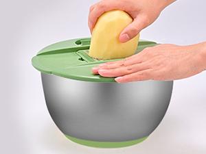 PUKOMC 5 in 1 Large Salad Spinner Dehydrator with Vegetable Chopper, Drainer, Bowl & Colander, Multifunctional Kitchen Utensils - Stainless Steel Greem Fruit