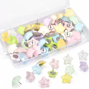 Star-Shaped Decorative Thumb Tacks 40 PCS Cute Push Pins for Bulletin Board Wall Cork Board with Storage Box Random Colors Reusable Lightweight