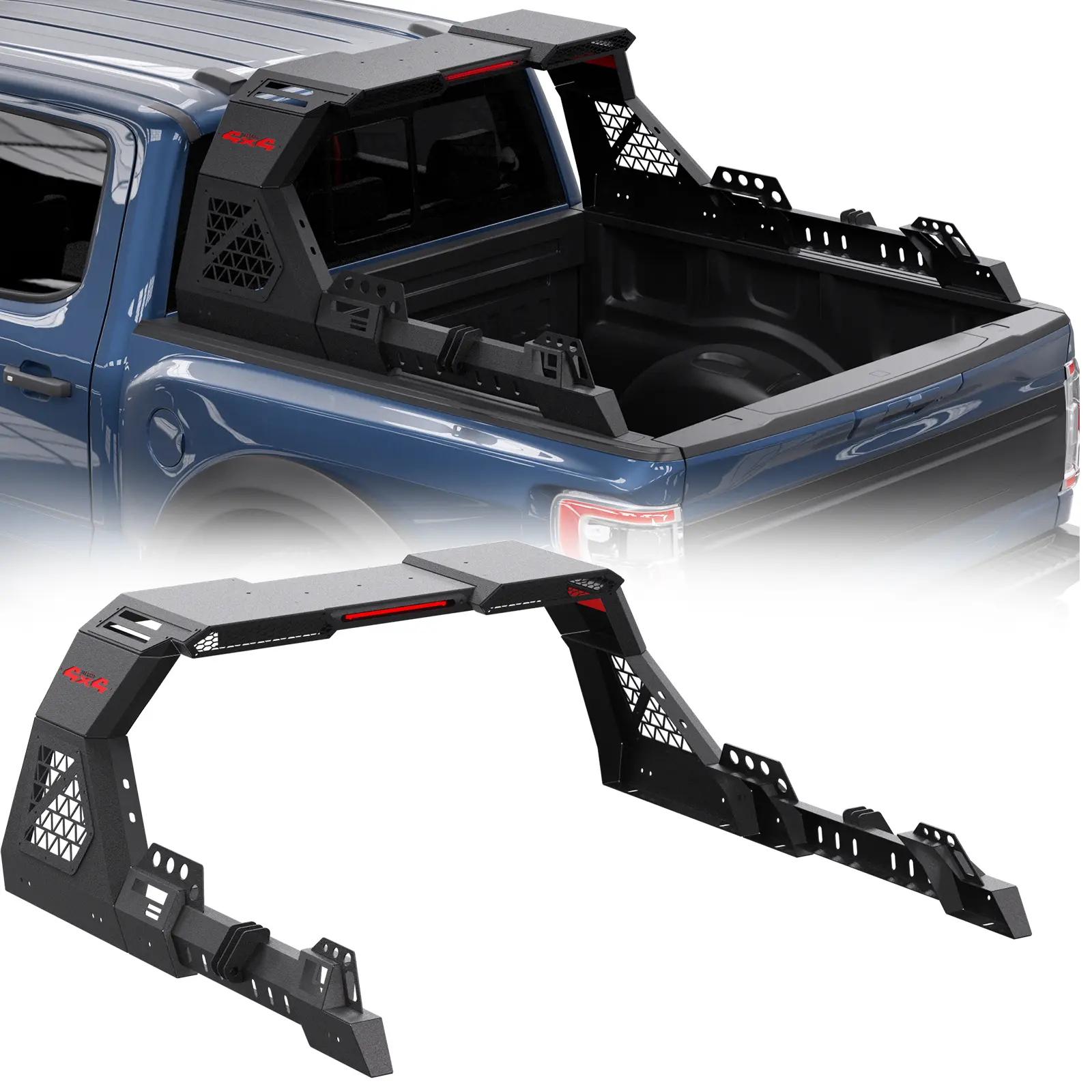 Heavy-Duty Steel Adjustable Sport Roll Bar for Full-Size & Mid-Size Pickup Trucks - Compatible with Toyota Tacoma, Tundra, Sequoia, Ram 1500/2500/3500, Ford F-150/F-250/F-350, Chevy Silverado, GMC Sierra - with LED Lights, Universal Automotive Accessories