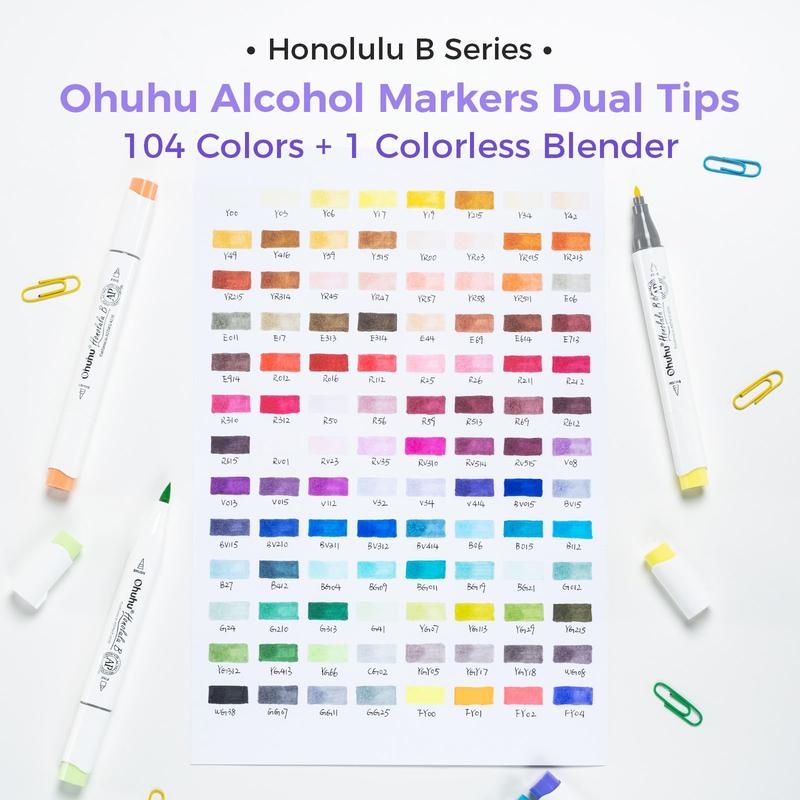 Ohuhu 104-color Alcohol Markers Brush Tip - Double Tipped Alcohol Marker for Artists Adults Coloring - Brush&Chisel/Fine - Refillable Ink - Christmas Gift