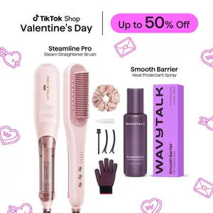 Wavytalk Steamline Pro Steam Hair Straightener Brush and Wavytalk Smooth Barrier Heat Protectant Spray Set