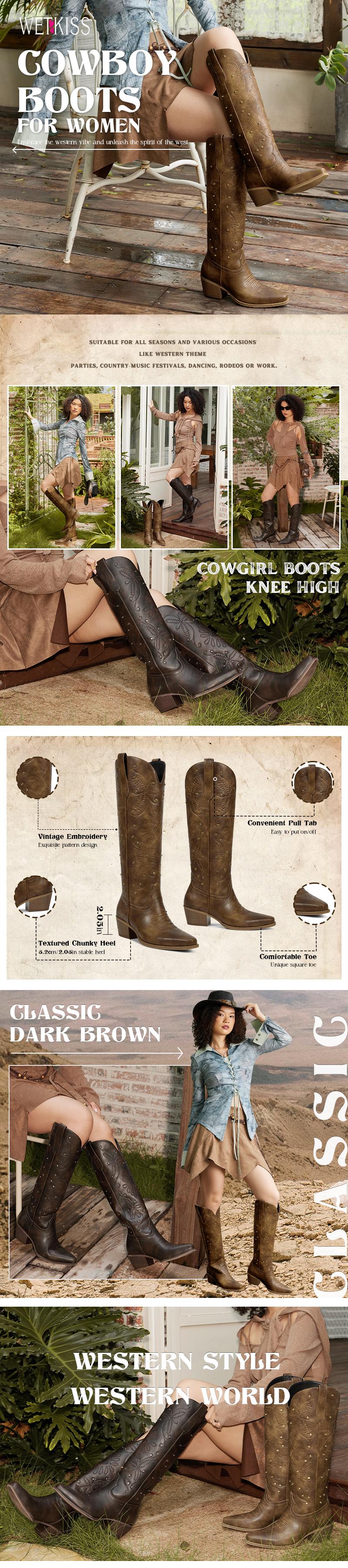 Wetkiss Cowboy Boots for Women Knee High, Trefoil Embroidered with Chunky Heel Pointed Toe Pull On Vintage Classic Boots for Ladies ,Women's Shoes,Women's Boots #TikTokShopSpringGlowUp #greenish Wetkiss Cowboy Boots for Women Knee High, Trefoil Embroidered with Chunky Heel Pointed Toe Pull On Vintage Classic Boots for Ladies ,Women's Shoes,Women's Boots #TikTokShopSpringGlowUp #greenish