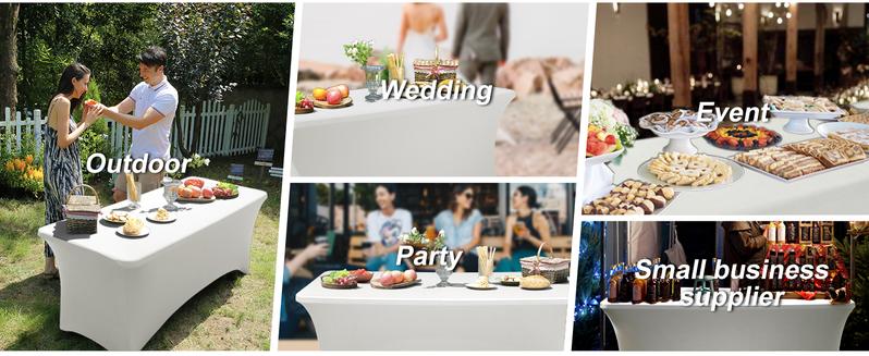 [1/2/4/6/10 Pack] 6FT Tablecloth 230 GSM Stretch, Fitted, Washable and Wrinkle Resistant Table Cloth Rectangle Cover for Trade Shows, Wedding, Parties [72Lx30Wx30H Inch]
