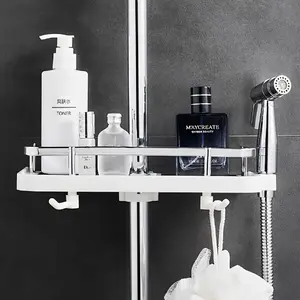 Shower Head Caddy Shelf | No Drill Shower Riser Rail Storage Rack, Fits 24–25mm Round & 18–30mm Square Rails Bathroom Organiser basket