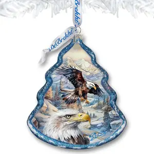 Designocracy 762-031 4 x 3.5 in. The Land of the Free -American Eagle Tree Glass Ornament Christmas Decor