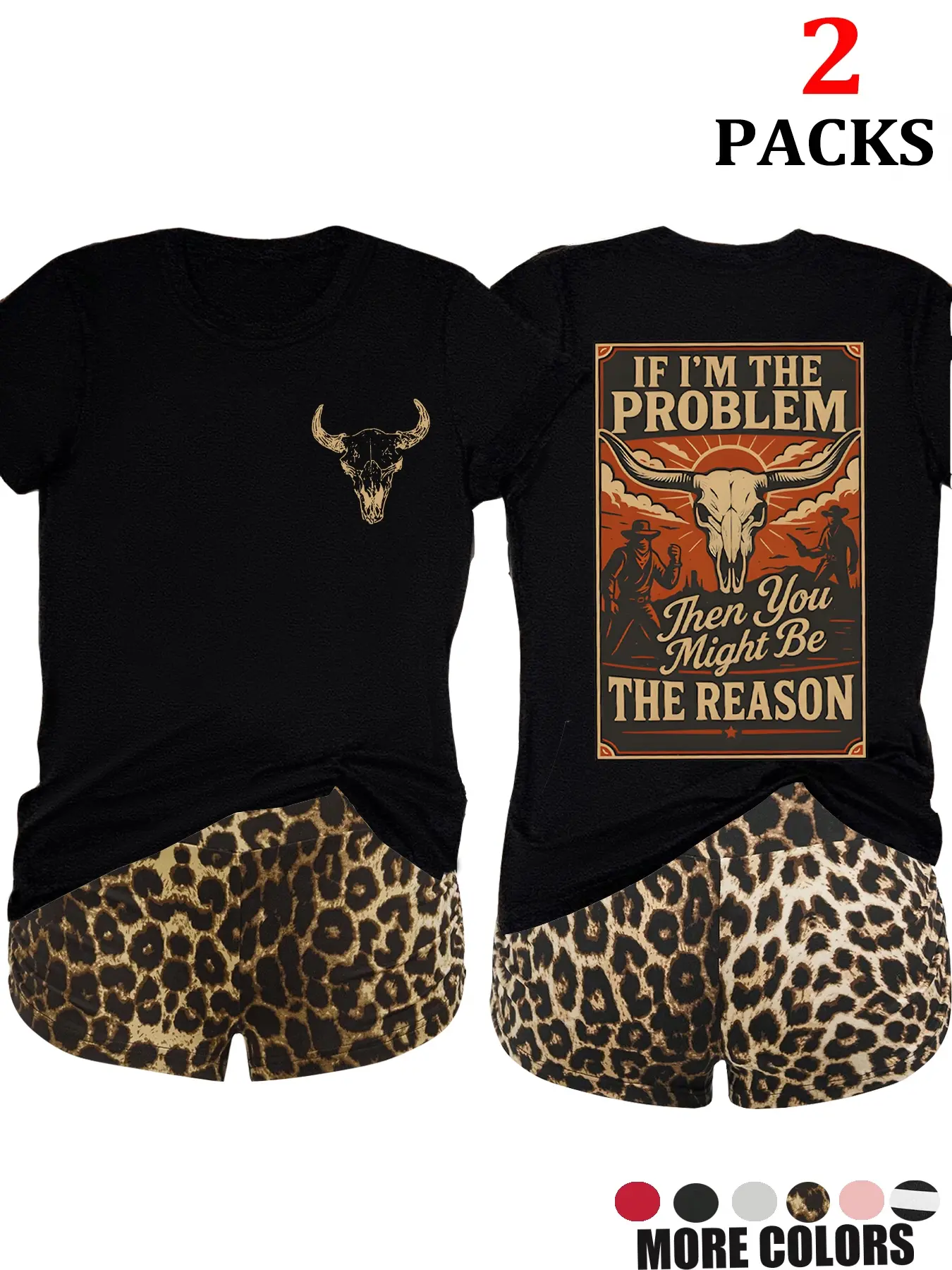 Women's Casual Summer Two Piece Set, Leopard and Cow Animal Print Loose-Fit Short-Sleeve Top & Shorts Combo, Womenswear Perfect for Daily Wear, Everyday, Clothes
