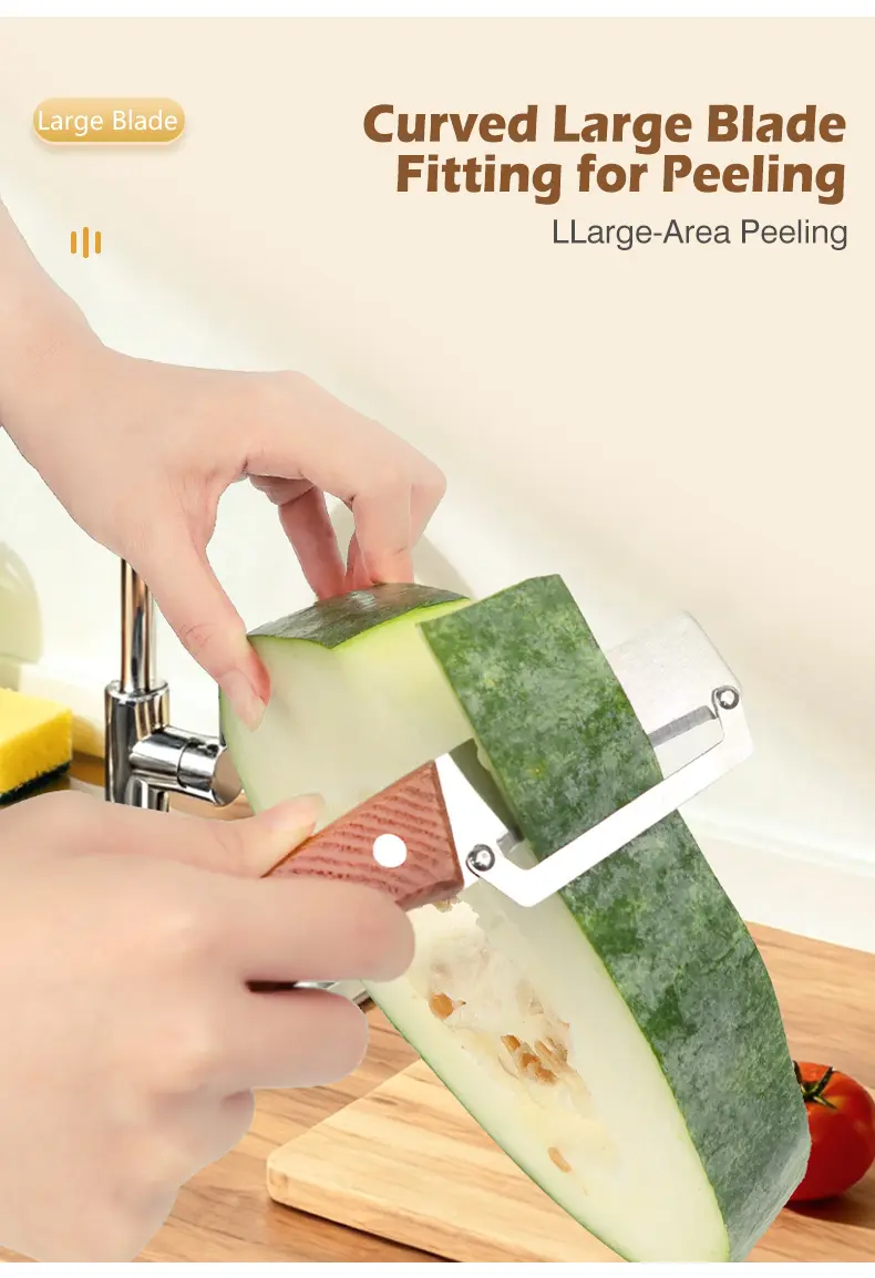 Stainless Steel Sharp Peeler with Wooden Non-Slip Ergonomic Handle, Built-In Bottle Opener, Long-Lasting Construction for Fruits & Vegetables, Essential Kitchen Tool