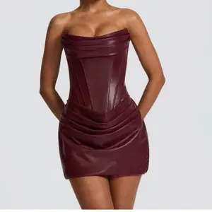 Red leather tube dress