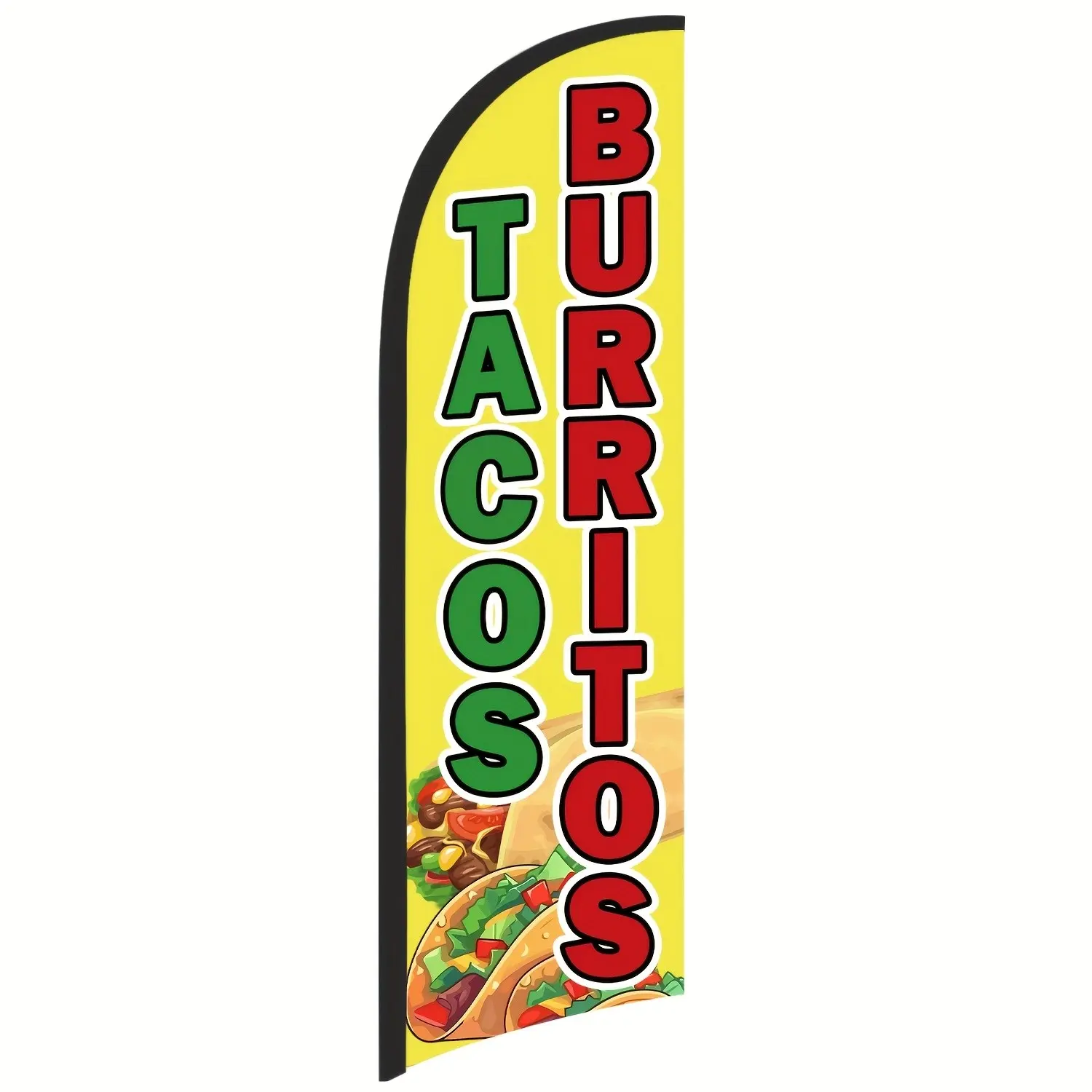 Tacos Burritos Feather Flag Banner for Outdoor Advertising, Outdoor Banners, 8.2FT Swooper Flag Sign, Single-Sided Polyester Business Flag for Storefronts, Events, Durable, Fade-Resistant, Easy to Display, Yard Sign Banner (Pole Not Included)