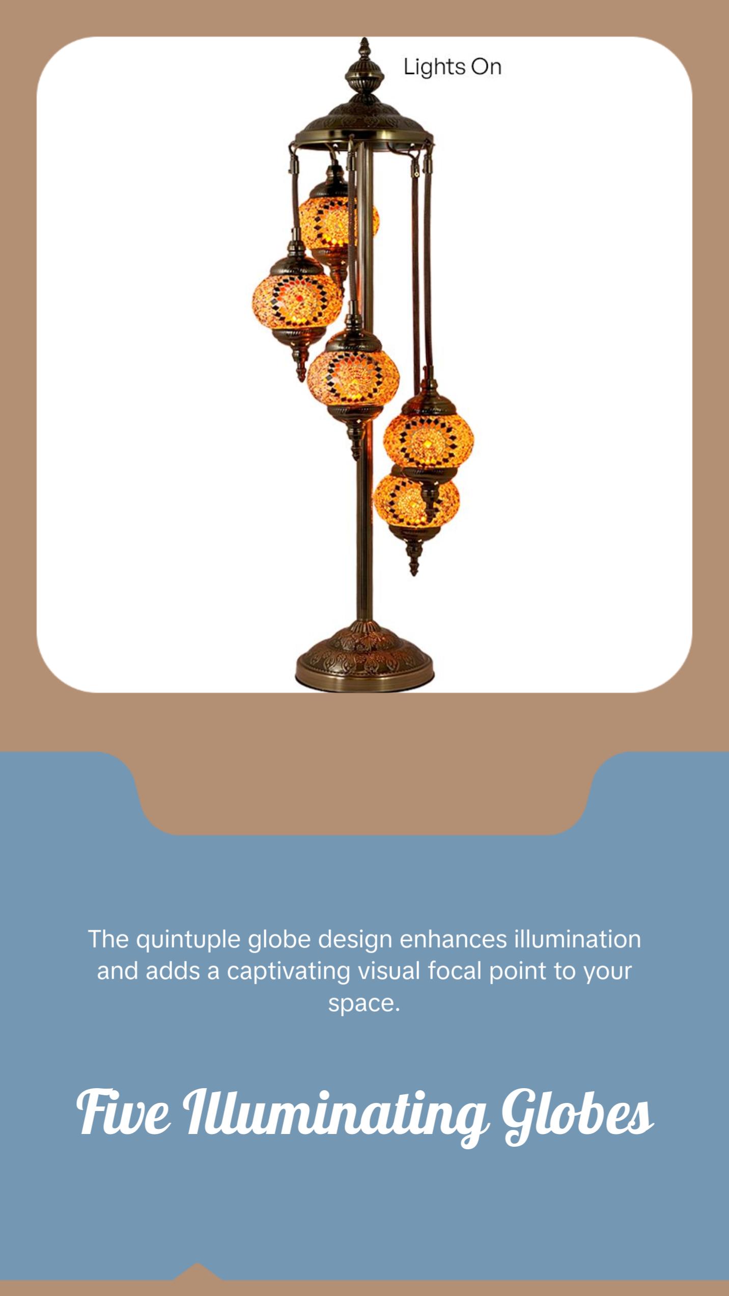 Vibrant Orange Blossom Handmade Turkish Lamp with Quintuple Globes Vibrant Orange Blossom Handmade Turkish Lamp with Quintuple Globes