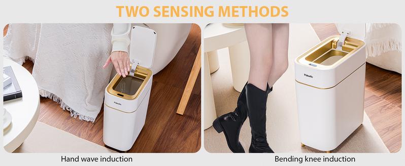 Pukomc Auto-Sensor Trash Bin – Wave & Knee Induction, Quick Voiceless Open, Removable Liner, Battery-Powered White trash cans for kitchen Automatic Dustbin trash cans for kitchen household items