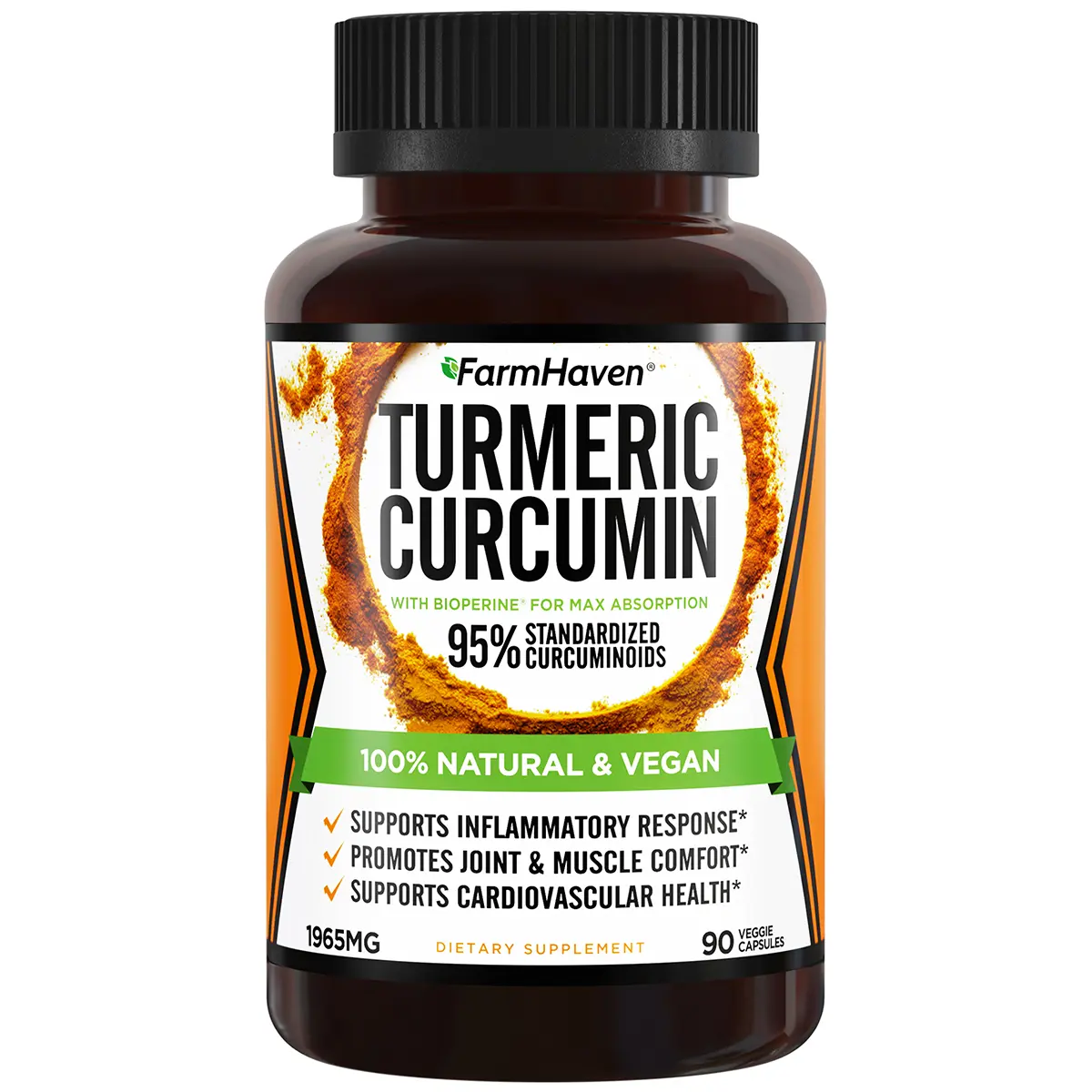 FarmHaven Turmeric Curcumin with BioPerine Black Pepper & 95% Curcuminoids, 1965mg, Maximum Absorption for Joint Support, Non-GMO Turmeric Capsules, Made in USA - 90 Veg Caps Healthcare Supplement Edible Dietary Fitness Optimum