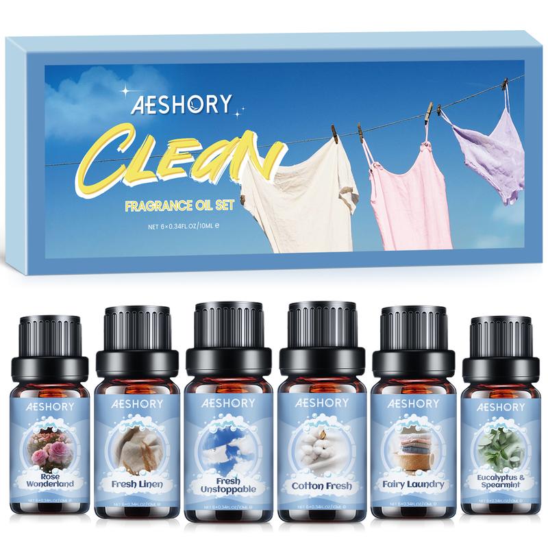 Aeshory Clean Scent Diffuser Oils Gift Set - 6x10 ml Luxury Fragrance Oil Blend with Aromatic Scents, All Seasons Home Fragrance for Diffusers, Candles, Soap Making