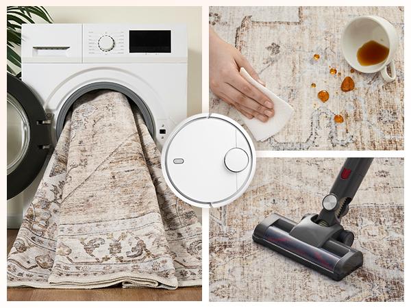 MontVoo Vintage Medallion Rug, Retro Distressed Design, Washable Non-Slip Area Rug, Farmhouse Aesthetic Home Decor for Living Room, Bedroom