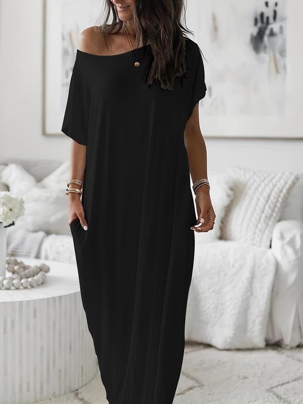 Women's Solid Color Batwing Sleeve Lounge Dress - Loose-Fitting Casual Comfy Minimalist Short Sleeve Nightdress for Daily Wear Loungewear Ladies Sleepwear for All Seasons Women'swear Leisure - Light Womenswear - Valentine's Day gift