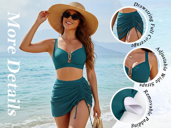 Blooming Jelly Women High Waisted Bikini Sets U-Wire Tummy Control Swimsuits Modest Bathing Suit Mesh Swim Skirt