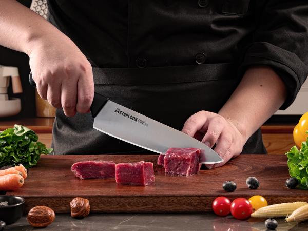 Astercook 14 Piece Knife Set with Built-in Sharpener, Non-Stick Black Hard Wood, Dishwasher Safe, Stainless Steel, Multipurpose Kitchen Cutting Block