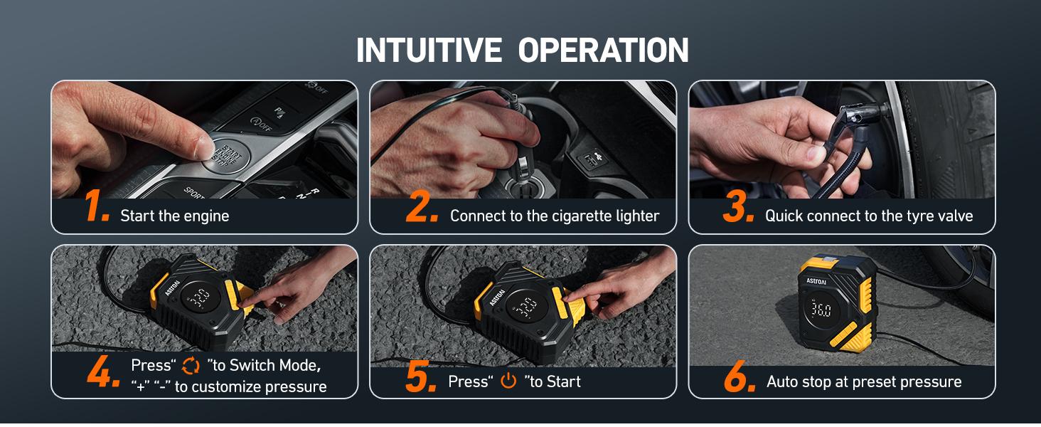 AstroAI Car Tyre Inflator Air Compressor 12V DC, 150 PSI Digital Tyre Pump with Pressure Gauge, Large LCD Display, Smart Preset & Auto Stop, for Car, Motorcycle, Bike Tyres