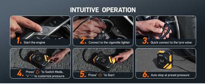 AstroAI Car Tyre Inflator Air Compressor 12V DC, 150 PSI Digital Tyre Pump with Pressure Gauge, Large LCD Display, Smart Preset & Auto Stop, for Car, Motorcycle, Bike Tyres