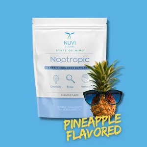 Nuvi Global Nootropic - Pineapple Focus Drink Mix - Brain Booster with Lion’s Mane, Bacopa & Ashwagandha for Memory & Mental Clarity (30 Sachets) Beverage