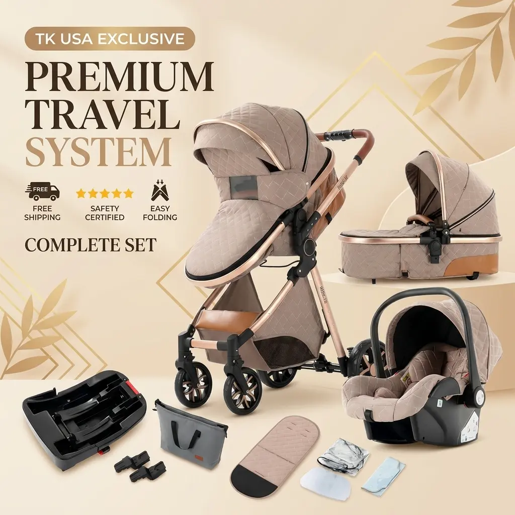 Foldable 4-in-1 Baby Stroller with Infant Car Seat | Portable Lightweight Travel System Newborn to Toddler | All-Terrain Wheels UPF 50+ Sunshade Reversible Seat | Perfect for Outdoor Running Shopping Walking | Diaper Bag Included