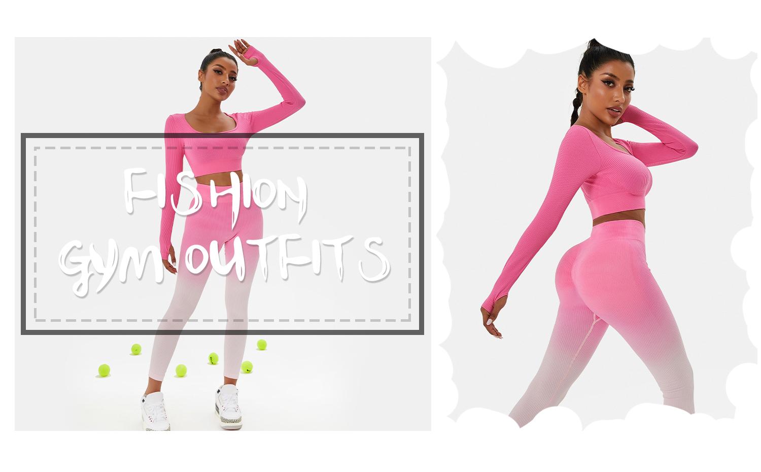 Women's Solid Seamless Long Sleeve Crop Top & Leggings Workout Exercise Tracksuit Set Active Set Ribbed Square Neck Tee & Yoga Pants Skinny Tummy Control Sports T-Shirt & High Rise Hip Lift Leggings Women's Sportswear for Gym Running