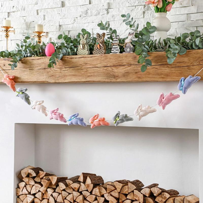 Easter Bunny Garland Banner with Wood Beads for Easter Decor, Rustic Rabbits Hanging Garland for Mantle Fireplace Shelf Wall Display Spring Home Decor, Shamrock Garland for St. Patrick's Day Luck Of The Irish Green Decor, Indoor Party Supplies & Gifts