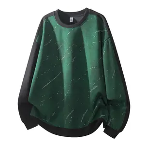 New spring/autumn teen color-block patchwork long-sleeve loose casual base layer top; crewneck tie-dye casual sweatshirt; men’s pullover; long-sleeve T-shirt; sports shirt; soft, comfortable, breathable fabric; suitable for everyday wear