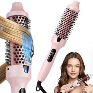 2026 Thermal Brush for Blowout,1.5 inch Heated Round Brush Look with  LED Display, Dual Voltage, Negative Ion Blow Dryer Brush for wavy hair,hairstyling,long-lasting wave,Curling Irons,Detangler Straightening