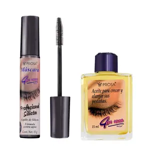 Mascara and Lash Oil Bundle – Profesional Silicon + Aceite Para Pestanas - Volumizing Mascara, Eyeliner, and Clear Mascara, Lash growth Makeup Eyelash
