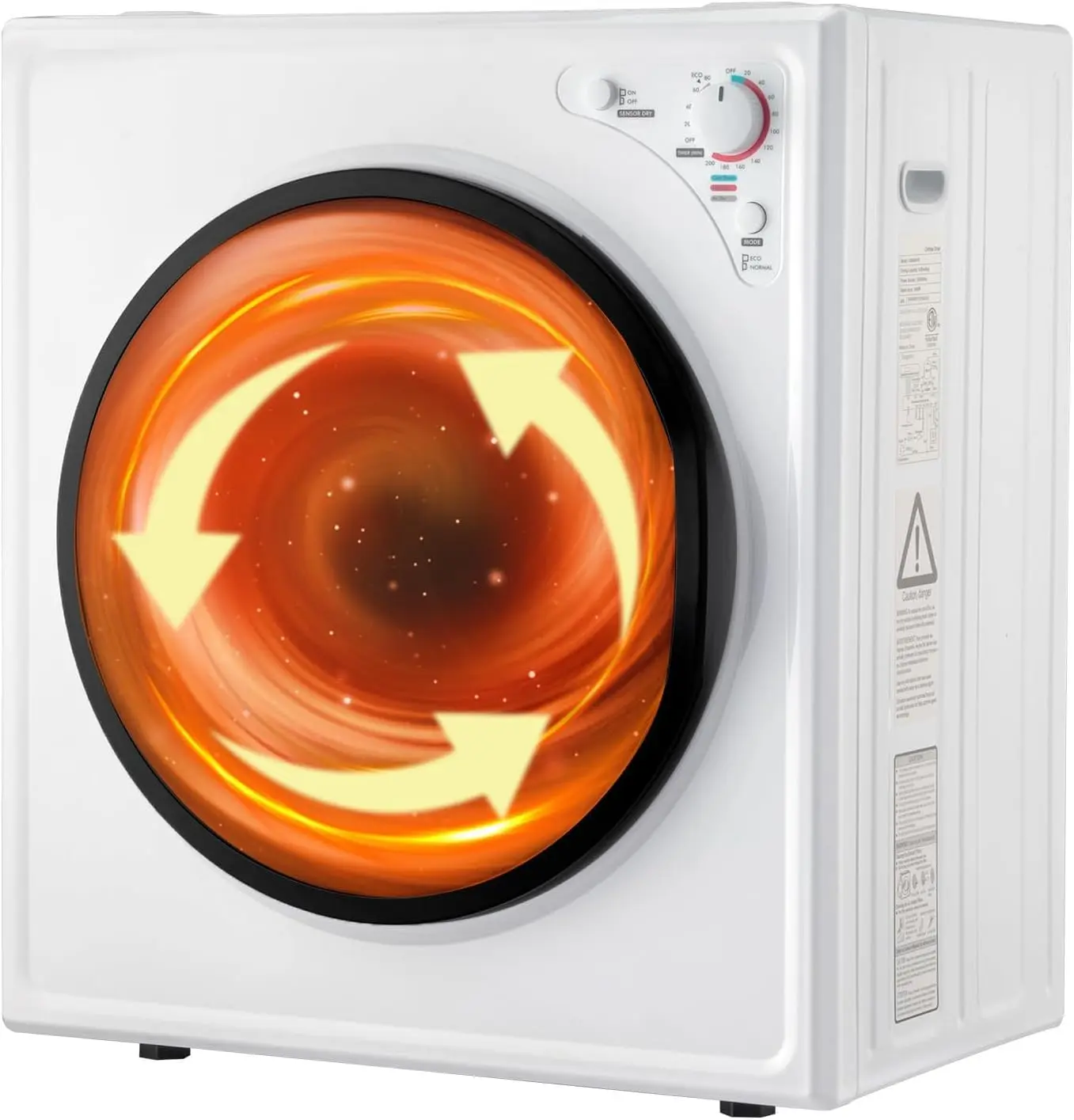 ROVSUN 9LB Portable Electric Clothes Dryer, 110V 1400W Compact Front Load Tumble Dryer with Stainless Steel Tub & Easy Control Knob for Apartment, RV, Household Appliances Including Washing Machine (White)