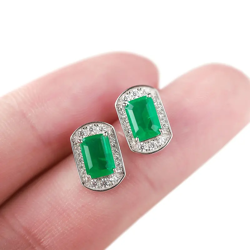 S925 Sterling Silver Stud Earrings for Women with Green Artificial Emeralds, Elegant Jewelry for Party, Bridal & Daily Wear, Artificial Gemstones, Daily Wear Earrings, Crafted With Artificial Gemstones