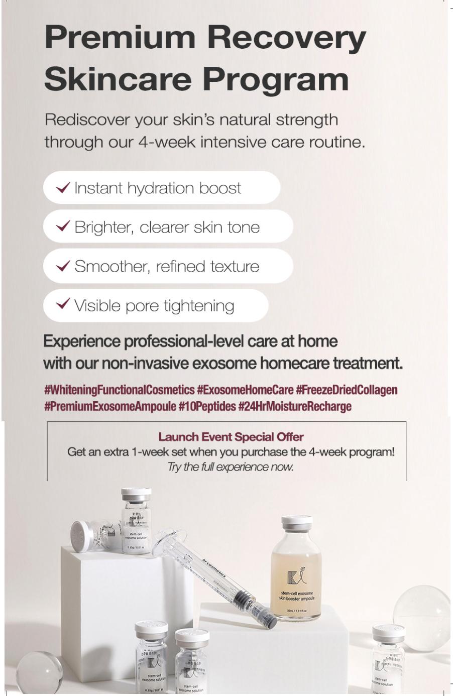 KI Stem-Cell Exosome Booster Kit + 5 Akatsuki White tomato Masks - Anti-Aging & Brightening Ampoule Set with Exosome Solution & Syringe for Radiant Skin Skincare Set Serum Essence