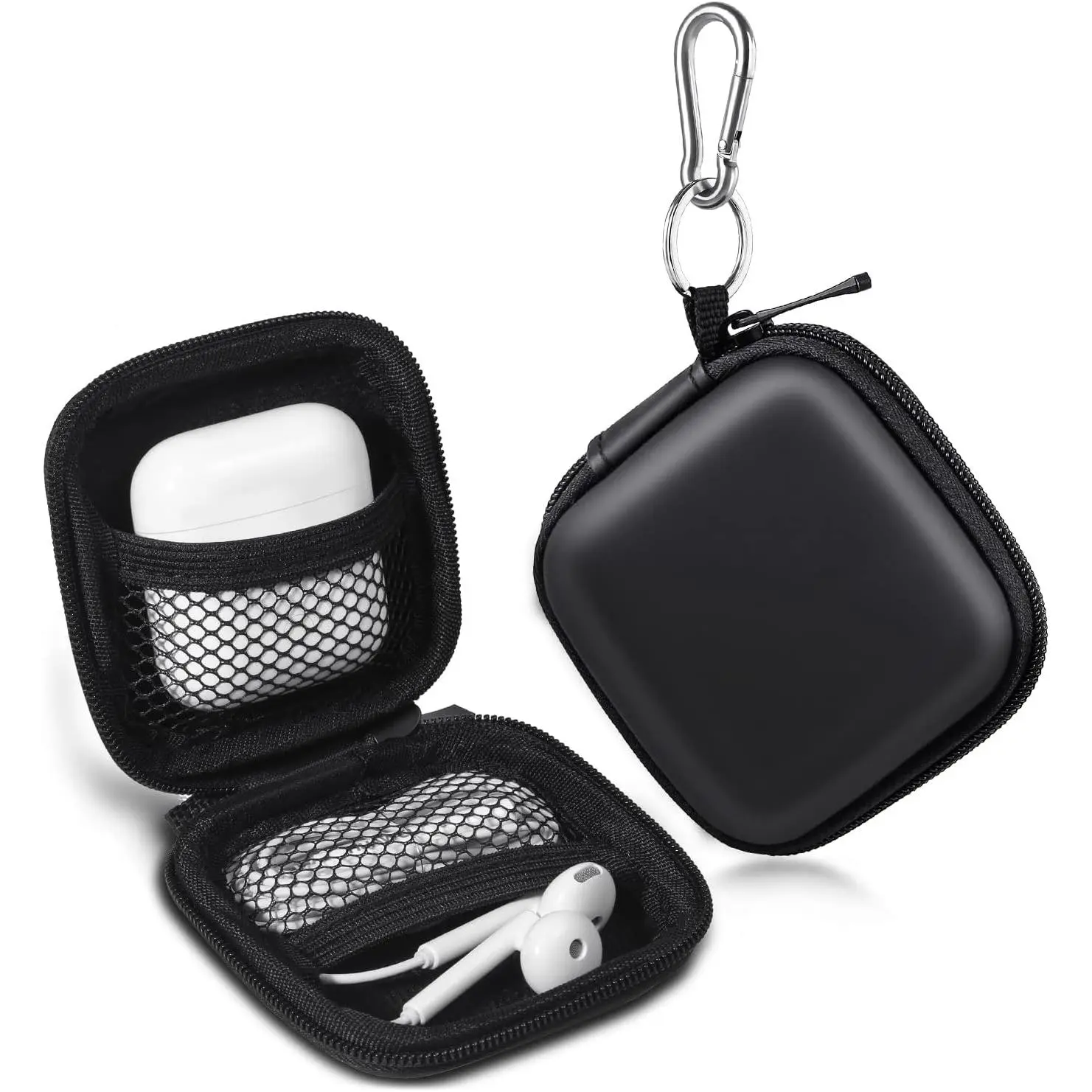 Earbud Case,  Earphone Case Headphone EVA Earbud Holder with Stainless Steel Carabiner Cell Phone Accessories Organizer Mini Earbud Pouch for Wireless Earbuds, Bluetooth Headset, SD Memory Card