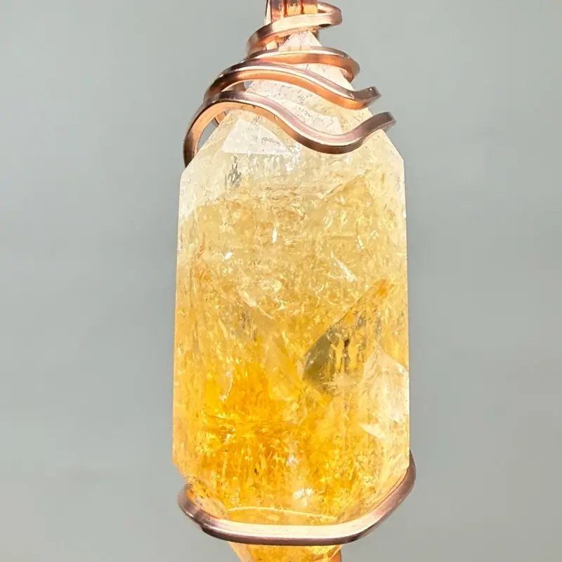 Large Citrine Copper PENDANT Unique Artisan Crafted Design