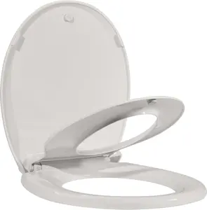 Round Toilet Seat for Adult/Child, Built-In Potty Training Seat, Soft Quiet Close Non-Slip Seat, Easy to Install & Clean, 17" Biscuit Color