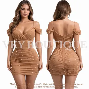 Pearl Ruched Off-Shoulder Mini Dress TS