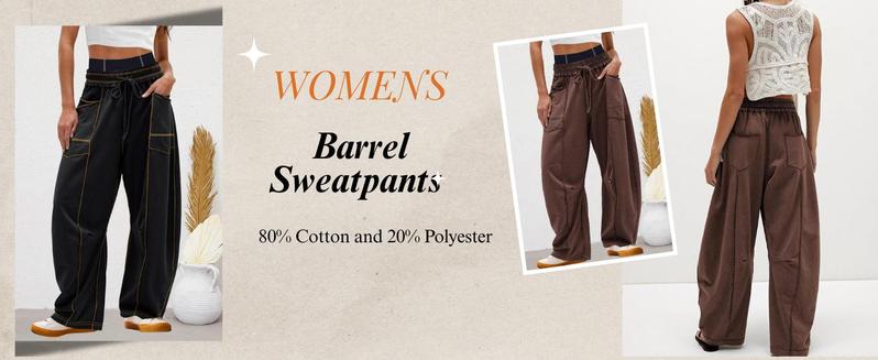 SCUSTY Womens Barrel Sweatpants High Waisted Wide Leg Pants Drawstring Athletic Baggy Pants Lounge Sweats