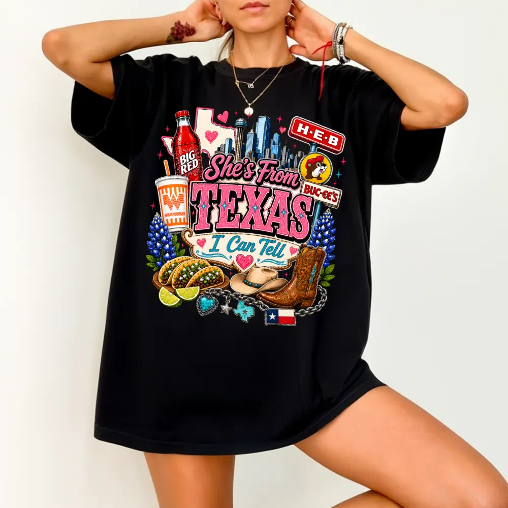 Vintage She's From Texas I Can Tell Big Red Shirt, Retro She's From Texas Western Shirt, Basketball Fan Shirt, Game Day Shirt, Full Colors, Full Sizes S-3XLYY