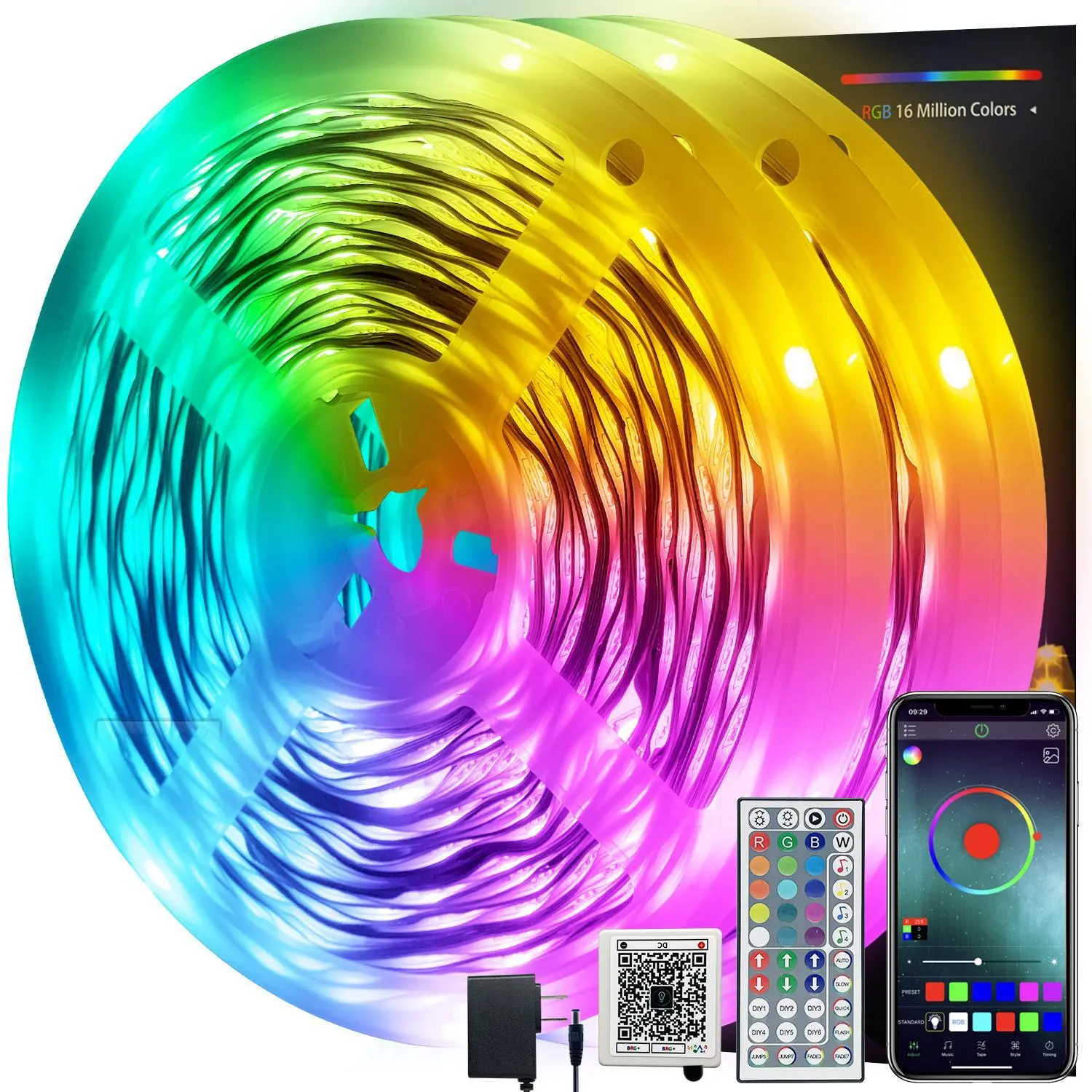 QIANGHE 16Million RGB LED Strip Lights, Music Sync Led Lights,Dimmable Led Light Strip with Remote & APP Control, Cuttable, Easy Install, Ambient LED Lights for Bedroom Living Room, Kitchen Decor, Home Improvement Lights Led Lighting