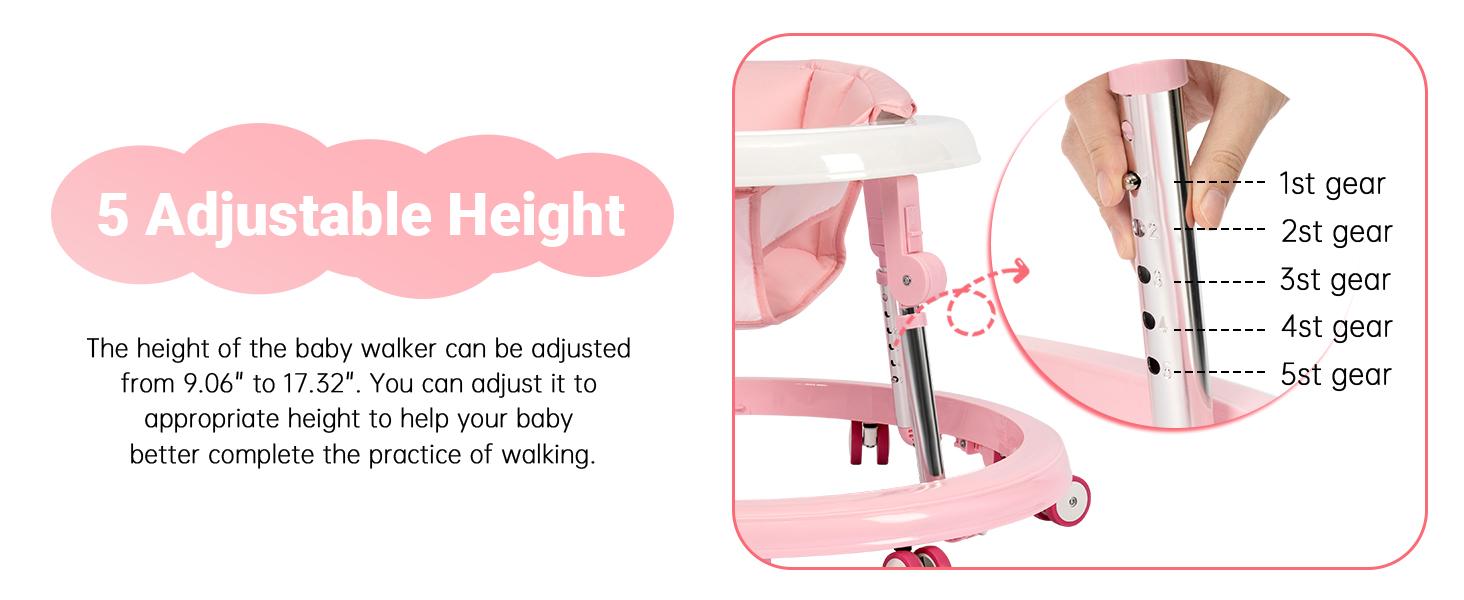 Baby Walker Foldable with 9 Adjustable Heights, Baby Walkers and Activity Center for Boys Girls Babies 7-18 Months, Baby Walker with Wheels Portable Floorwalker Floorwalker Infant