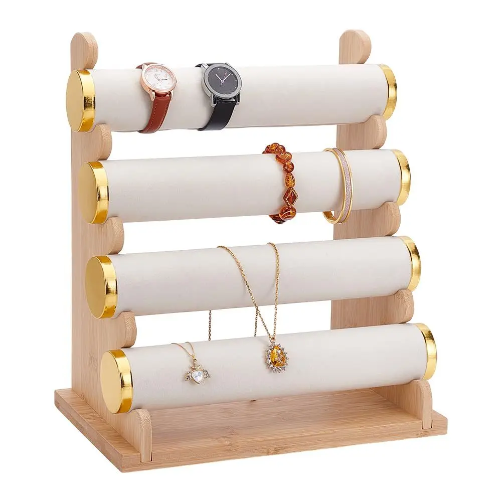 Minimalist Sturdy Wood Jewelry Organiser - Velvet-Lined 4-Layer Detachable Jewelry Storage Unit, Desktop Storage Box, Convenient to Use, Easy Installation, Refined Family Home Decor Display Stand for Bangles Bracelets Watches Gifting, Detachable Storage C