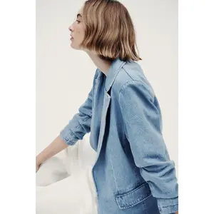 H&M Gathered-sleeve denim blazer