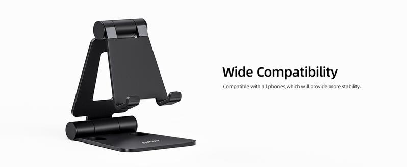 Nulaxy Dual Folding Cell Phone Stand, Fully Adjustable Foldable Desktop Phone Holder Cradle Dock Compatible with iPhone 17 16 15 14 13 12 11 Pro Max Xs Xr X 8, Nintendo Switch, All Phones