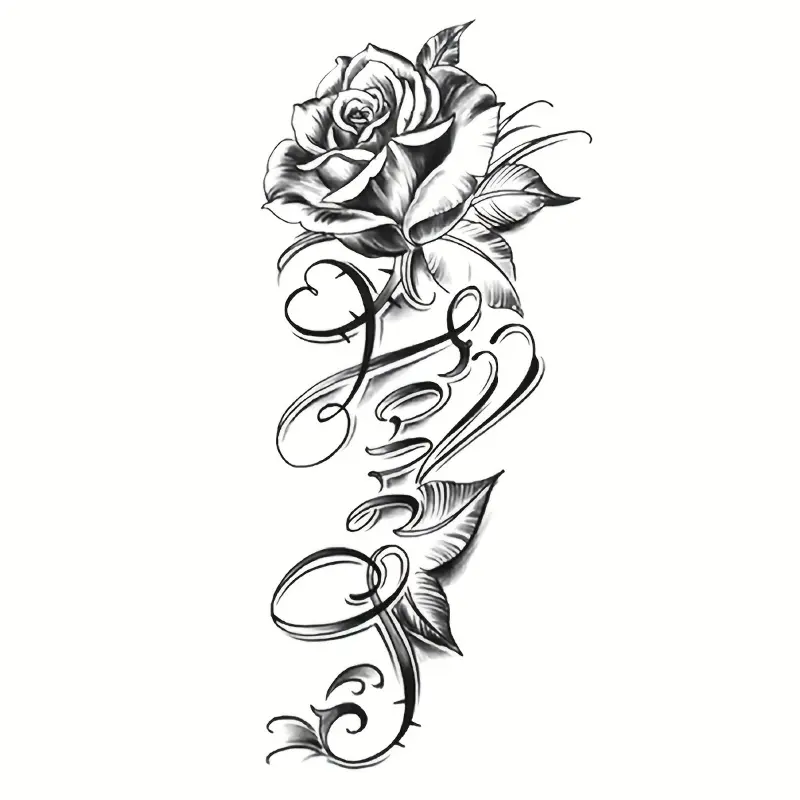 1 Sheet Rose & Love Script    - Realistic Floral Design with Elegant Cursive Lettering, High-Quality Body Art for Parties, Weddings, Valentines Day - Easy Application & Safe Removal, Wedding Decorations | Elegant Scri temporary tattoo sticker