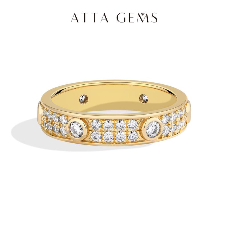 ATTAGEMS Classic Lab-Created Moissanite Ring for Women Men Unisex Real S925 Sterling Silver Engagement Wedding Band Rings for Gift Sparkling Fine Jewelry Set Party R309