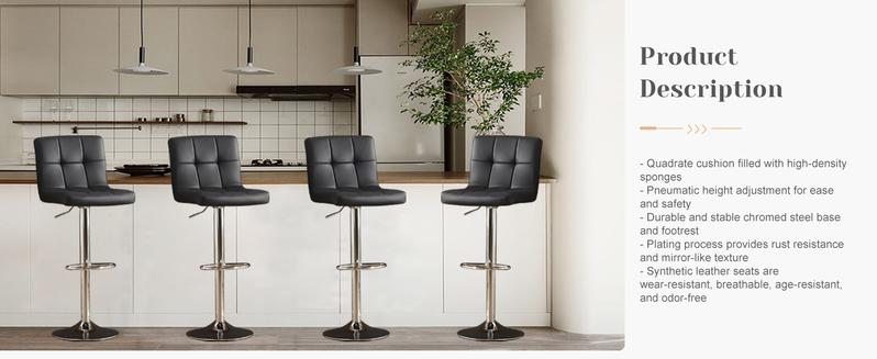 Set of 2 PU Leather Adjustable Swivel Barstools with Back and Armless Design Hydraulic Kitchen Counter Height Bar Stools